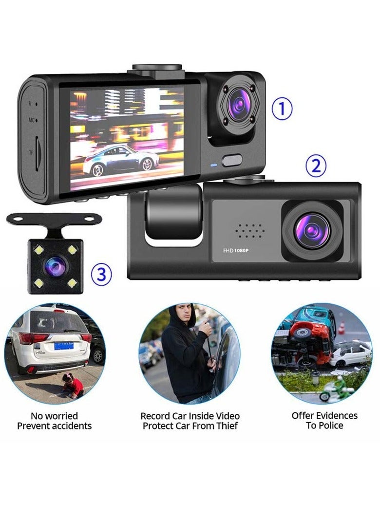 AROAQ 3 Channel Dash Cam, Dashcam Three Way Triple Car Camera with IR Night Vision,  Loop Recording & 2" IPS Screen 1080P Dash Cam Front and Rear Inside, (2 camera no card) - Image 2