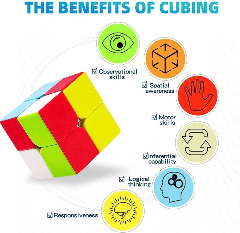 D ETERNAL مكعب سرعة 2X2 للكبار والشباب والأطفال، لغز احترافي مع حامل، مكعب لغز سريع بدون ملصقات 2 في 2 لعبة (2X2+حامل) - Image 3