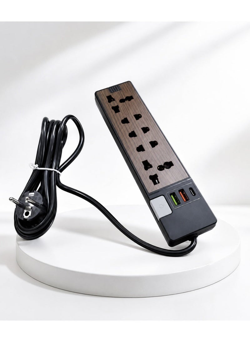 مشترك كهرباء موديل ZR-22 – 5 مخارج كهرباء + 2 USB + منفذ USB-C، بطول 1.5 متر مع خاصية التحكم في الطاقة - Image 2