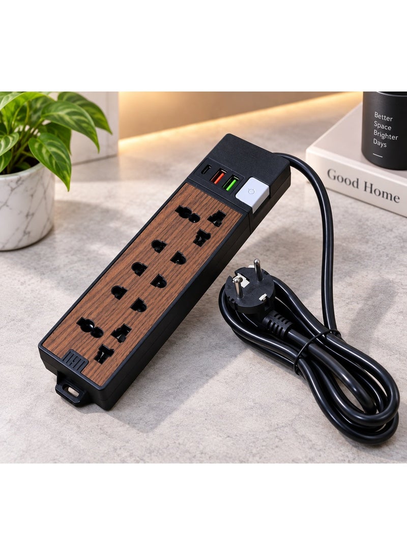 مشترك كهرباء موديل ZR-22 – 5 مخارج كهرباء + 2 USB + منفذ USB-C، بطول 1.5 متر مع خاصية التحكم في الطاقة - Image 1