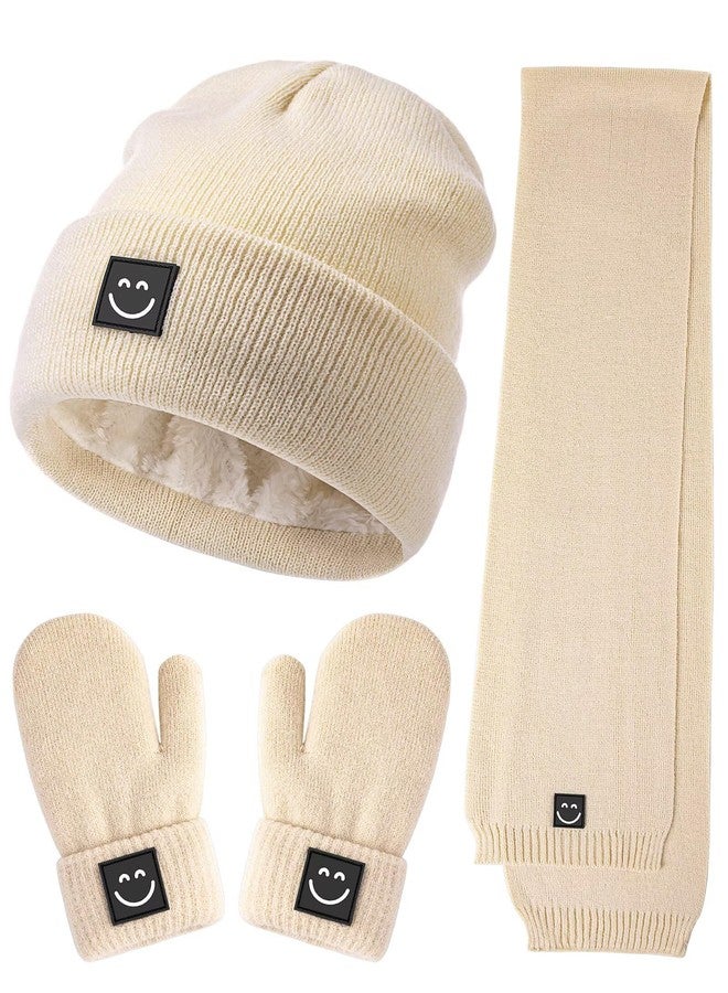 Hispeka Baby Beanie Mittens Scarf Set,Toddler Kids Winter Hat and Thermal Gloves Neck Warmer Set for Girls Boys Beige - Image 1