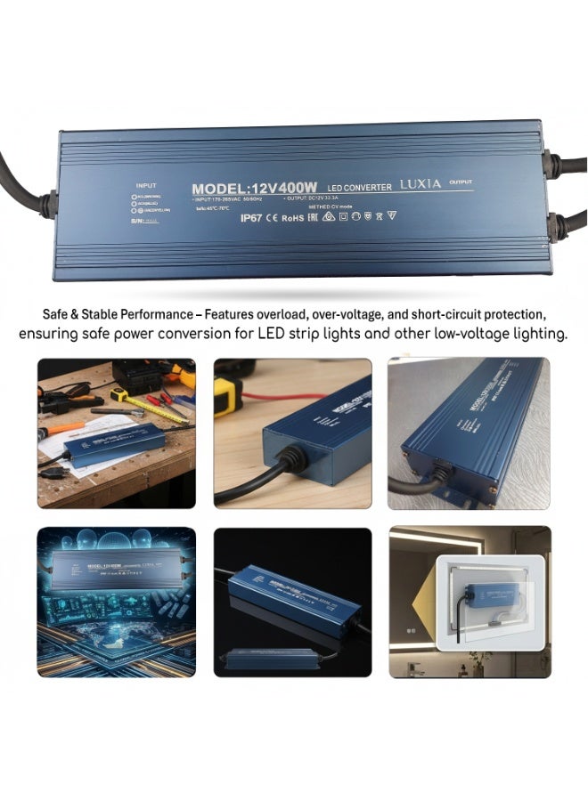 400W Slim Waterproof LED Transformer | IP67 12V DC Driver, AC to 12V 5A Low Voltage, Dust-Proof Design for LED Strip Lights, Signage, and Indoor & Outdoor Applications - Image 3