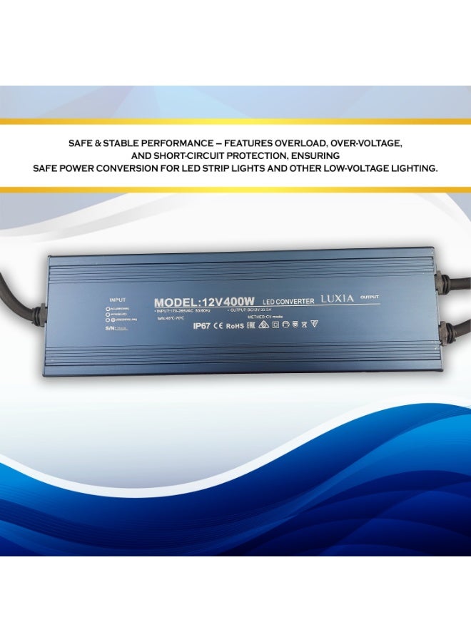 400W Slim Waterproof LED Transformer | IP67 12V DC Driver, AC to 12V 5A Low Voltage, Dust-Proof Design for LED Strip Lights, Signage, and Indoor & Outdoor Applications - Image 2