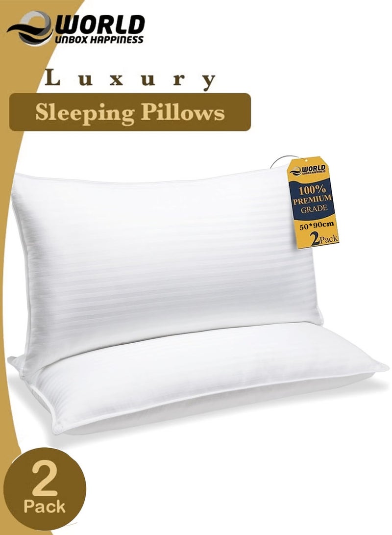 إي وورلد وسادتان كبيرتان بحجم كينج – محشوة بحشوة بديلة للريش بغطاء قطني 100%، مبردة وناعمة داعمة للنوم على الظهر أو الجانبين أو البطن - Image 1