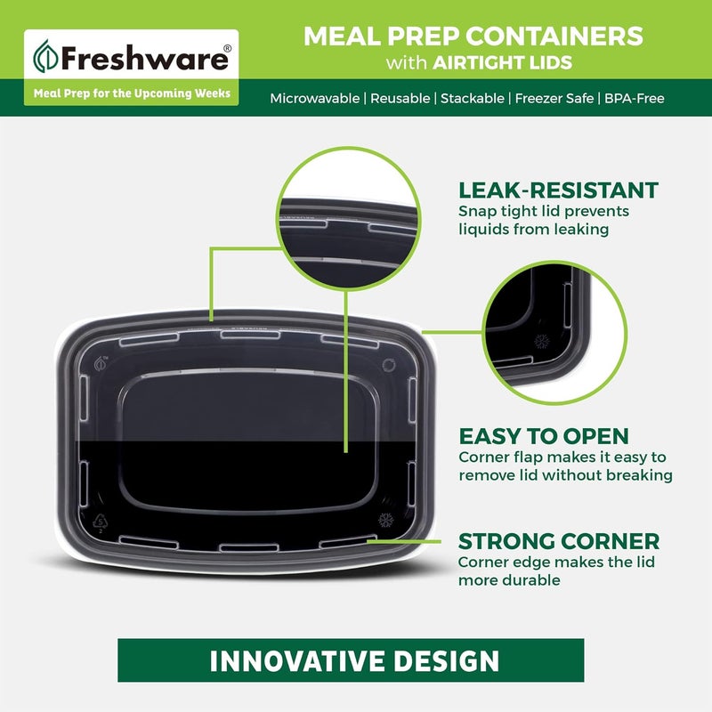 Freshware Meal Prep Containers 15 Pack 1 Compartment Food Storage Containers with Lids Bento Box BPA Free Stackable MicrowaveDishwasherFreezer Safe 28 oz - Image 5