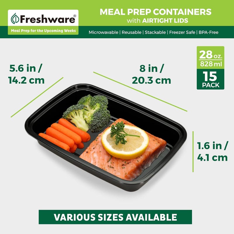 Freshware Meal Prep Containers 15 Pack 1 Compartment Food Storage Containers with Lids Bento Box BPA Free Stackable MicrowaveDishwasherFreezer Safe 28 oz - Image 4