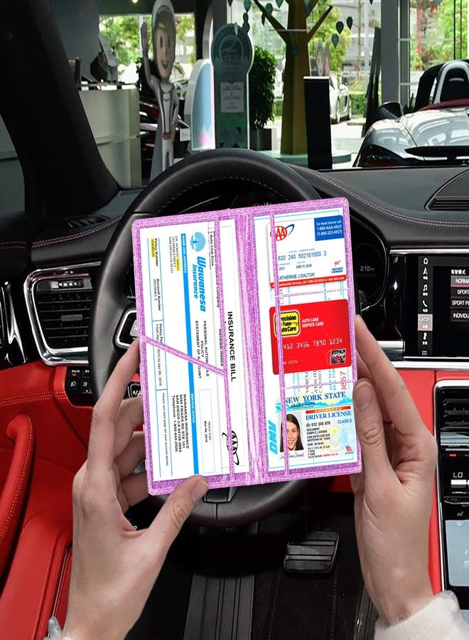 TOURSUIT حامل بطاقة تسجيل السيارة والتأمين من TOURSUIT، منظم صندوق القفازات لوثائق رخصة المركبة، حافظة محفظة أساسية للسيارة للسائقين ومالكي السيارات والمقطورات والدراجات النارية والقوارب (أرجواني لامع) - Image 5