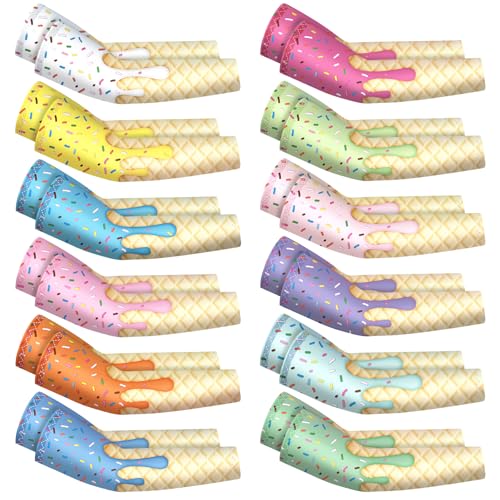 Newcotte 12 Pairs Arm Sleeves for Kids Compression Football Baseball Arm Sleeve Youth UV Protection Breathable Cooling Sleeve(Pastel Colors,4-8 Years,Pastel Ice Cream) - Image 1