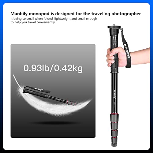 Manbily 65-Inch Camera Monopod, 5 Sections Aluminum Travel Monopod for Canon Nikon Sony DSLR Cameras Video Camcorder, Compact Portable Lightweight（E-222） (Red) - Image 4