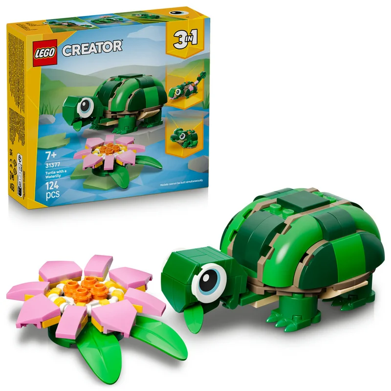LEGO Creator 3in1 Turtle with a Water Lily Flower Toy 31377 (Age 7+, 124 Pieces)