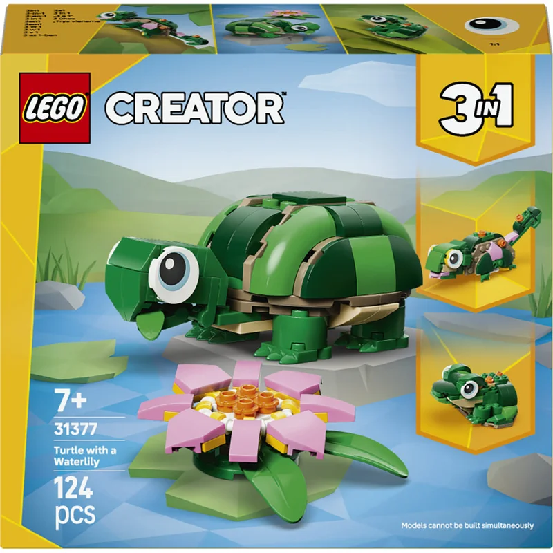 LEGO Creator 3in1 Turtle with a Water Lily Flower Toy 31377 (Age 7+, 124 Pieces)