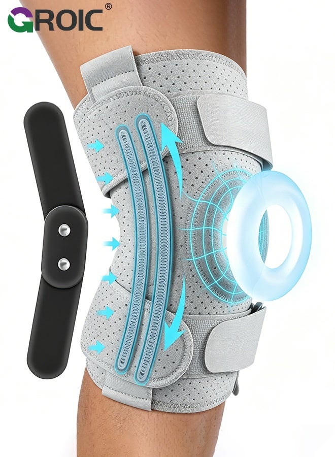 GROIC Knee Brace for Meniscus Tear,Adjustable Support for Knee Pain with Removable Metal Hinges & Built-in Side Stabilizers for Sports,ACL MCL Injury or Surgery Recovery,Adjustable Knee Support - Image 1