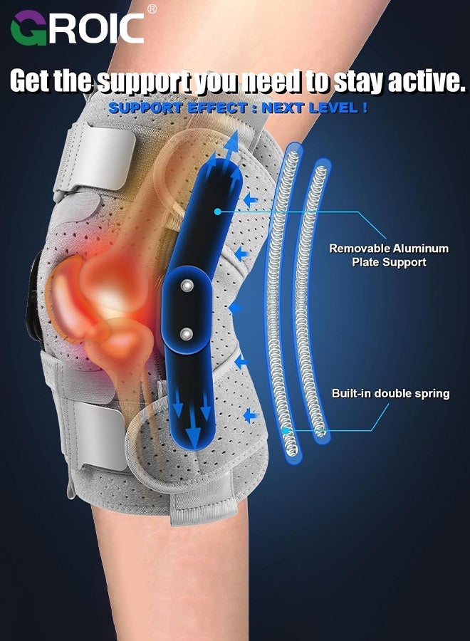 GROIC Knee Brace for Meniscus Tear,Adjustable Support for Knee Pain with Removable Metal Hinges & Built-in Side Stabilizers for Sports,ACL MCL Injury or Surgery Recovery,Adjustable Knee Support - Image 2