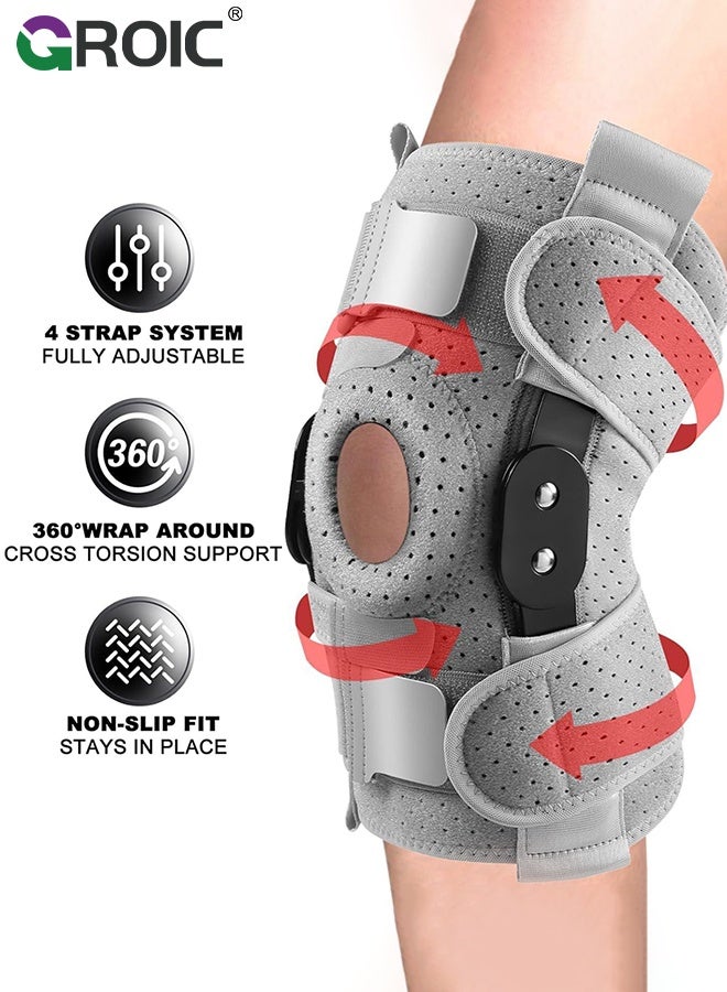 GROIC Knee Brace for Meniscus Tear,Adjustable Support for Knee Pain with Removable Metal Hinges & Built-in Side Stabilizers for Sports,ACL MCL Injury or Surgery Recovery,Adjustable Knee Support - Image 4