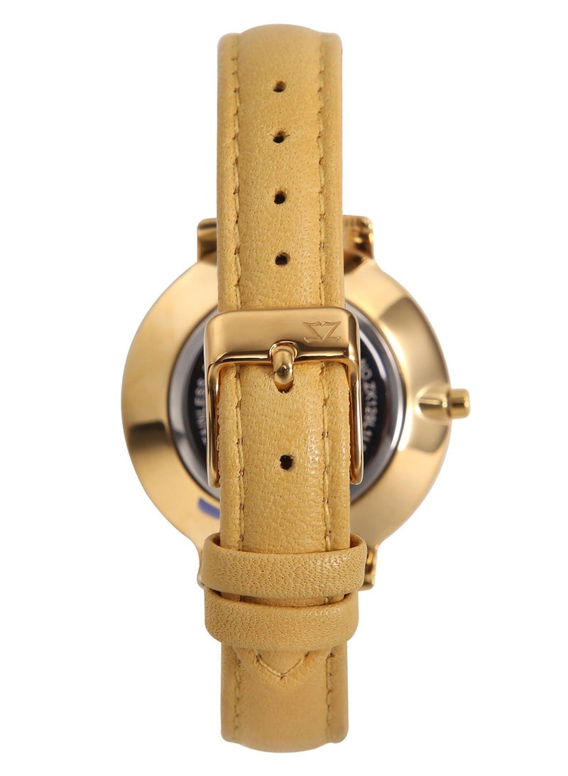 زنك ساعة ZINK نسائية بهيكل من الفولاذ المقاوم للصدأ باللون الذهبي وحزام من الجلد باللون الكاكي - Image 4