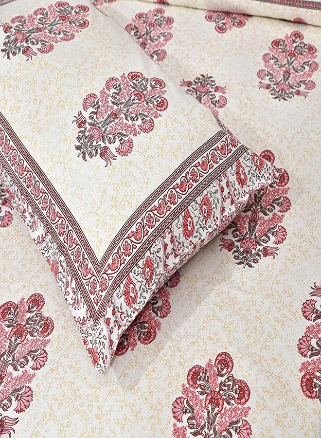 EasyGoods® 240 TC Pure Cotton Bedsheet for Double Bed, King & Queen Size Bed, Jaipuri Rajasthani Design with 2 Pillow Covers, Extra Soft & Wrinkle Free (Pink-3) - Image 1