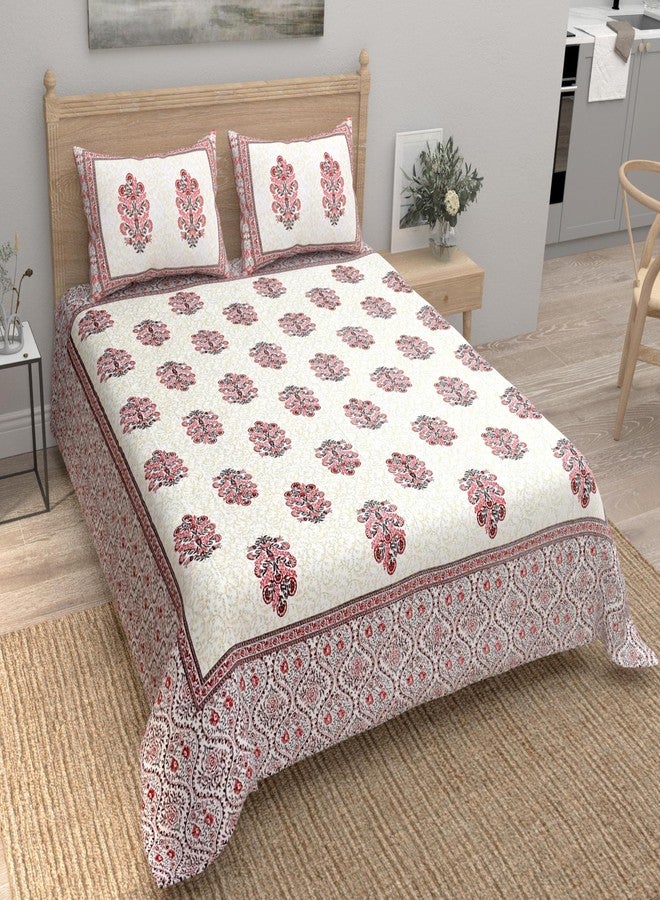 EasyGoods® 240 TC Pure Cotton Bedsheet for Double Bed, King & Queen Size Bed, Jaipuri Rajasthani Design with 2 Pillow Covers, Extra Soft & Wrinkle Free (Pink-3) - Image 2