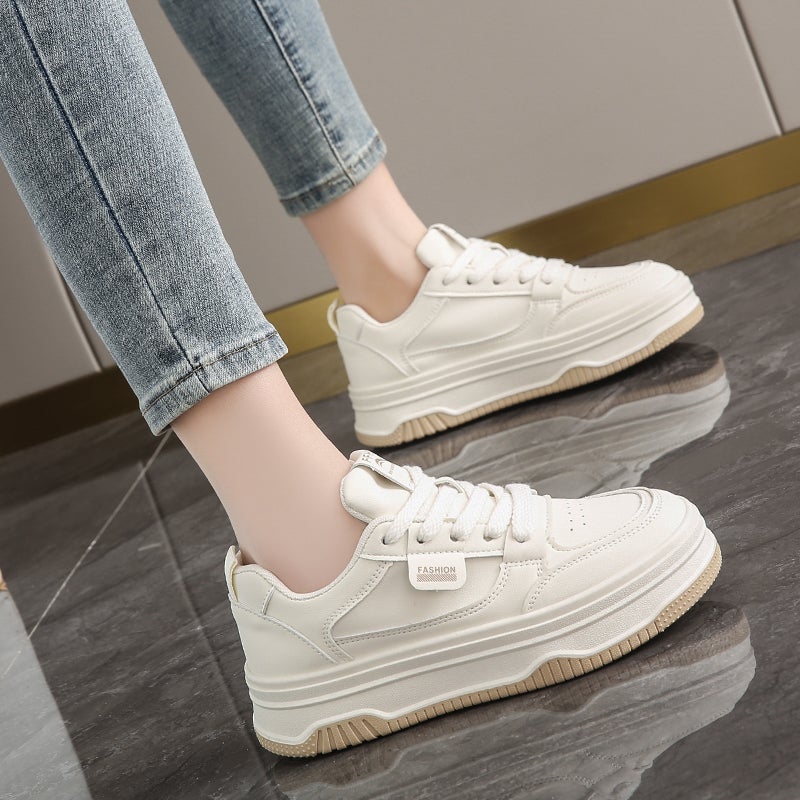 Women'S Shoes Thick Bottom Leather White Shoes Women'S Fashion Foreign Style 34 Size Fleece-Lined Sneaker - Image 3