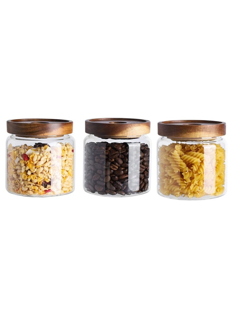 AUTOYSUR Airtight Glass Storage Jar with Acacia Wood Air-tight Lid,3 Pack Borosilicate Glass Kitchen Canisters，Glass Canister for Kitchen, Pantry Organization, Ideal for Coffee, Nuts, Cookie (500ml)  - Image 1