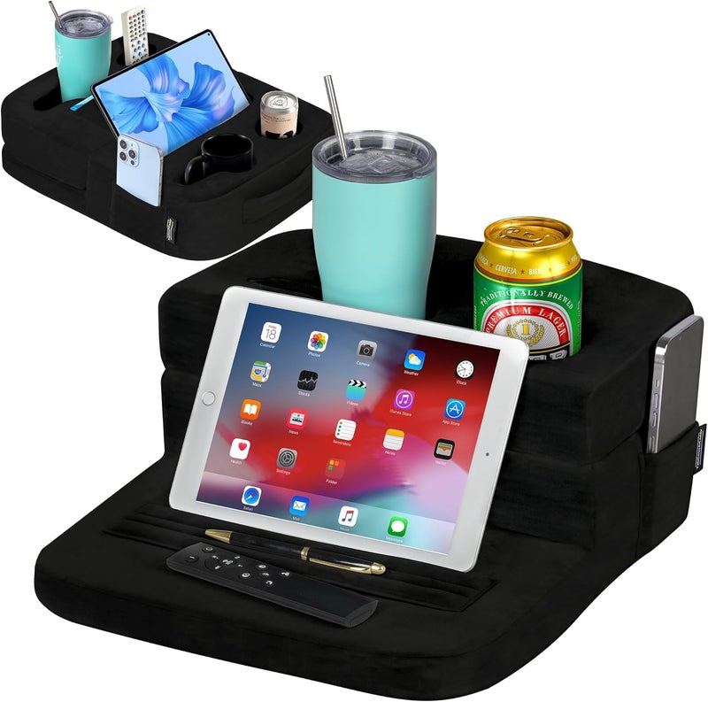 TabCouchCaddy - Couch Cup Holder Tray Pillow for Bed, Couch, Sofa, RV & Car - Black - Image 4
