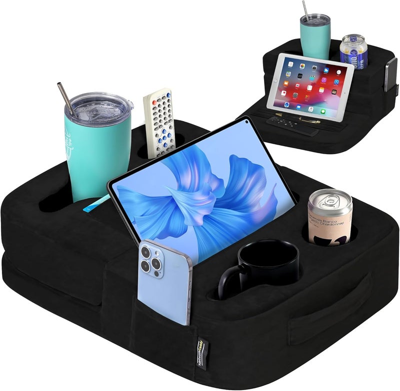 TabCouchCaddy - Couch Cup Holder Tray Pillow for Bed, Couch, Sofa, RV & Car - Black - Image 1