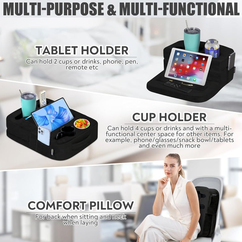 TabCouchCaddy - Couch Cup Holder Tray Pillow for Bed, Couch, Sofa, RV & Car - Black - Image 2