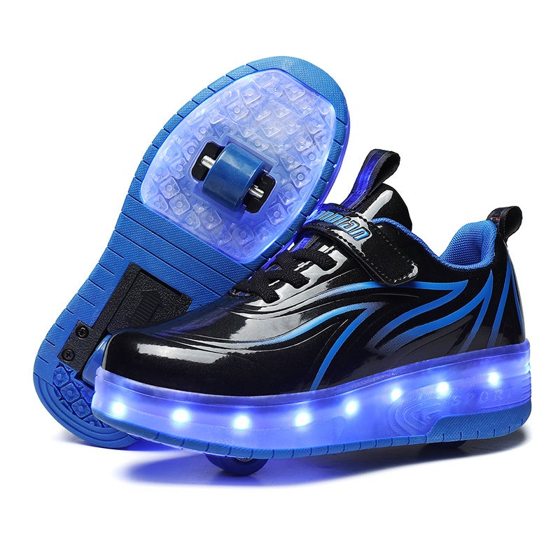 New USB Charging LED Flashing Wheels Shoes for Kids 809 black and blue 