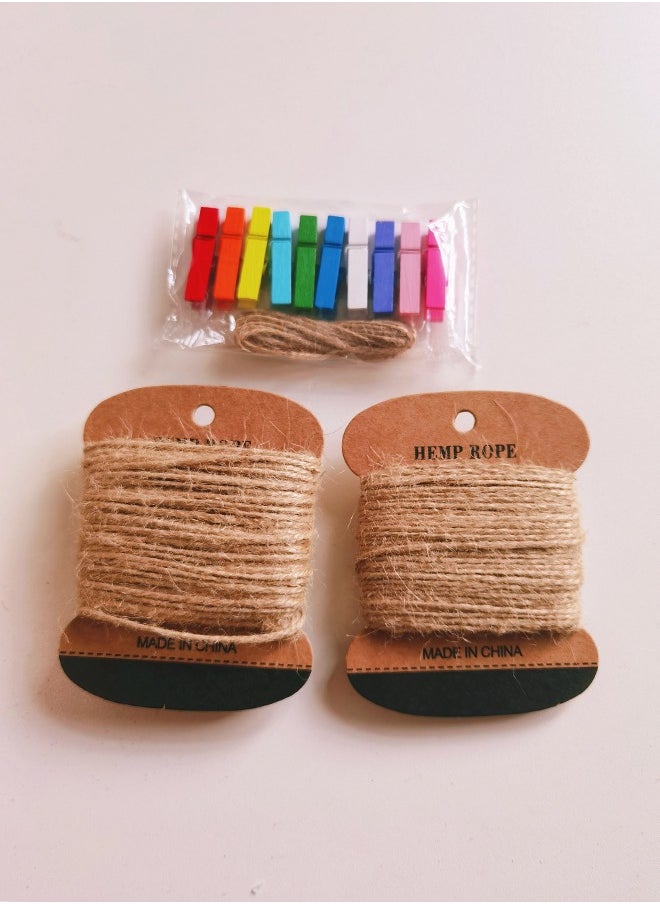FUNCOT Natural Jute Rope + Wooden Clip Set (Color)  - Image 1