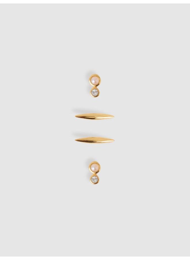 REISS Minnie: Micro Pearl & Bar Stud Earrings Set  - Image 2