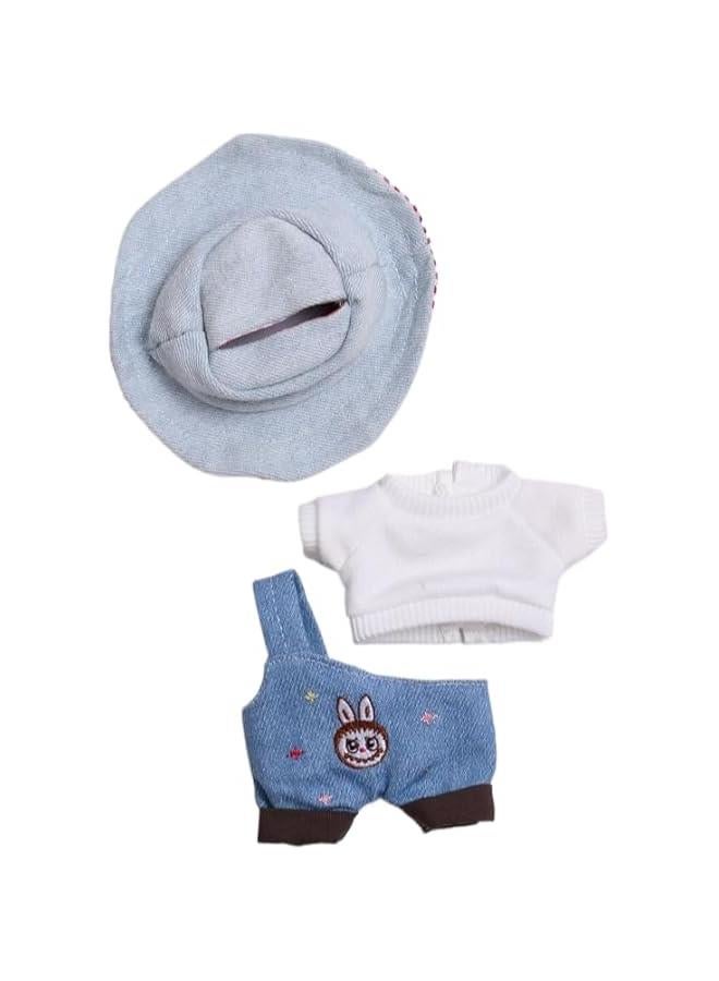 Arabest 15cm-17cm Doll Clothes Suitable for 17cm 15cm labubu Dolls Accessories Sitting No Doll Only Clothes 1hat+1rompers+1tshirt No Doll ONLY Clothes - Image 1