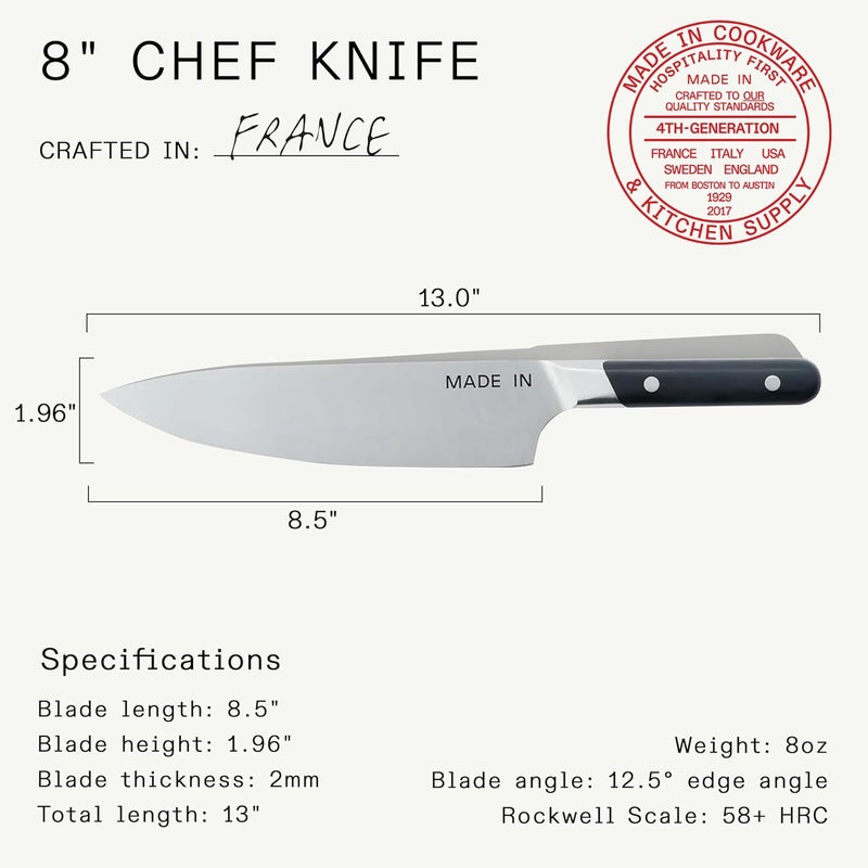 Madein Made In Cookware - 8" Chef Knife - Crafted in France - Full Tang With Truffle Black Handle - Image 5