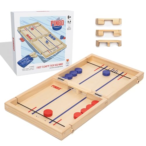 Pinbo Sling Puck Game 18 Premium Wooden Foldable Board 2 Player Tabletop Game for Adults Kids Travel Friendly Classic Slingshot Game