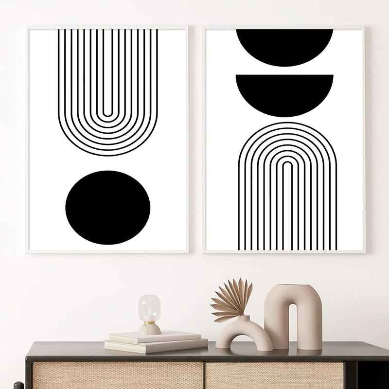 Ecyanlv Black and White Geometric Abstract Wall Art Black and White Boho Canvas Painting Minimalist Art Prints Black and White Line Art Mid Century Modern Geometric Wall Art for Home Decor 16x24inch Frameless - Image 1