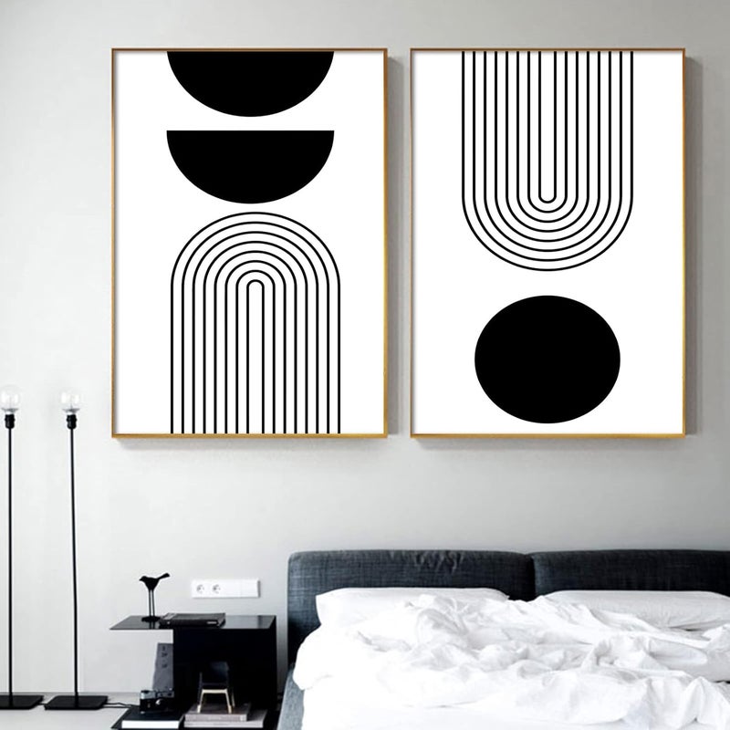 Ecyanlv Black and White Geometric Abstract Wall Art Black and White Boho Canvas Painting Minimalist Art Prints Black and White Line Art Mid Century Modern Geometric Wall Art for Home Decor 16x24inch Frameless - Image 3