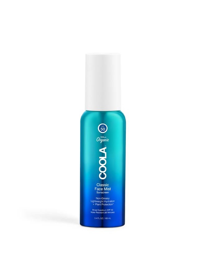 COOLA Organic Sunscreen SPF 50 Sunblock Face Mist, Dermatologist Tested Skin Care for Daily Protection, Vegan and Gluten Free, Natural Fragrance, 3.4 Fl Oz