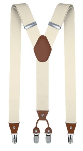 trilece Beige Mens Suspenders Solid Straight Clip Adjustable Y Back Costume Wedding Prom Tuxedo Dress Suspenders - Image 1