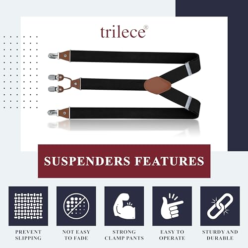 trilece Beige Mens Suspenders Solid Straight Clip Adjustable Y Back Costume Wedding Prom Tuxedo Dress Suspenders - Image 4