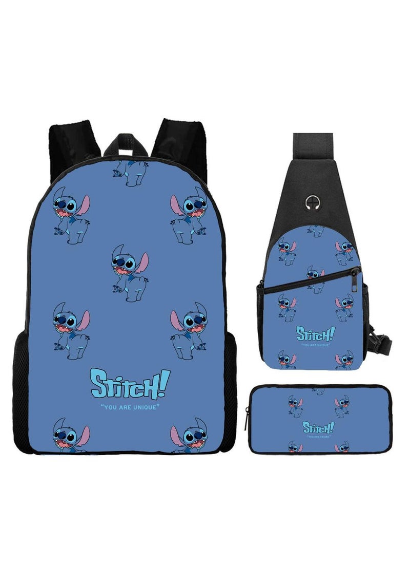 General 3-Piece Cartoon Stitch 3D Print Backpack Set  - Image 1