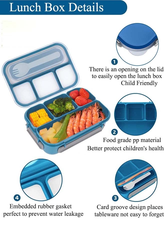 YIM-VIBEHAUS Bento Lunch Box for Kids, 1300ML Kids Lunch Box with 4 Compartment, Lunch Box Food Containers for Kids Back to School, 100% Leak- Proof, Microwave/Dishwasher/Freezer Safe, BPA Free (Blue) - Image 3