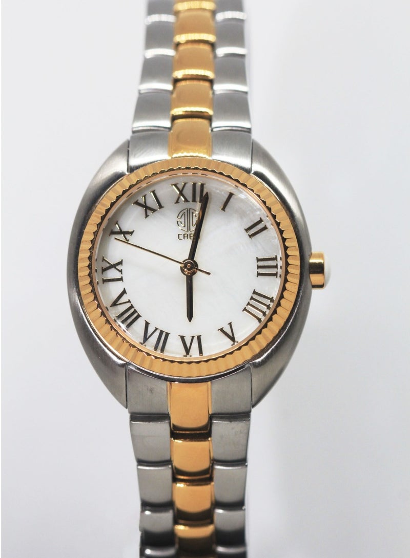 CABA Women's Watch, Elegant Design, Golden Roman Numerals, White Dial, Water Resistant And Rust Resistant, Stainless Steel, Silver&Gold - 3106889L-3 - Image 1
