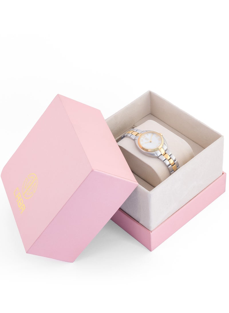 CABA Women's Watch, Elegant Design, Golden Roman Numerals, White Dial, Water Resistant And Rust Resistant, Stainless Steel, Silver&Gold - 3106889L-3 - Image 4
