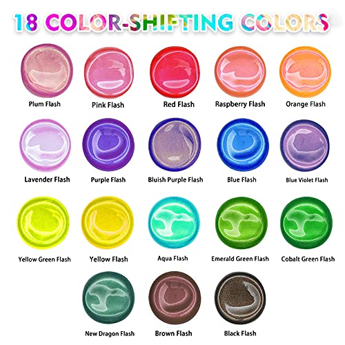 ABEIER Iridescent Acrylic Paint, Set of 18 Chameleon Colors, 2 oz/60ml Bottles, Color-shifting, Non-Toxic, High Viscosity, Blendable, Paints on Rocks Crafts Canvas Wood, Fabric, Ceramic & Stone - Image 2