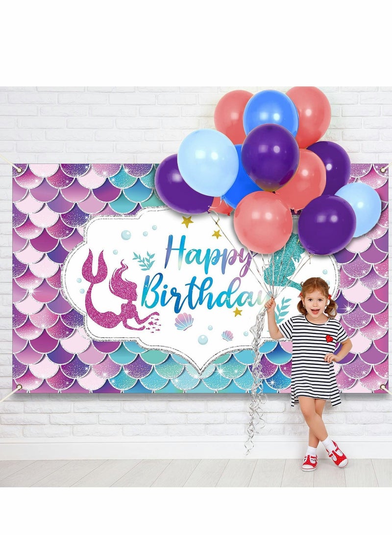 Y&D Mermaid Happy Birthday Backdrop Banner Under The Sea Party for Girl Princess Large Themed backgroud Indoor Outdoor Car Decorations Supplies - Image 2