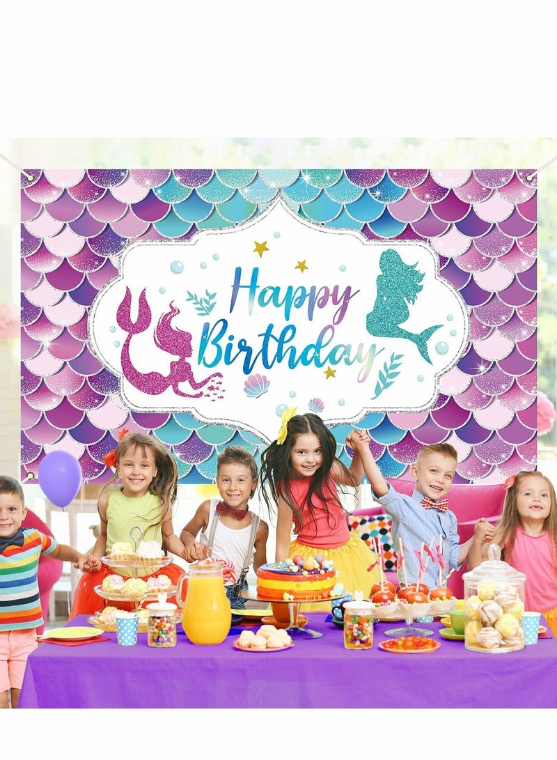 Y&D Mermaid Happy Birthday Backdrop Banner Under The Sea Party for Girl Princess Large Themed backgroud Indoor Outdoor Car Decorations Supplies - Image 3