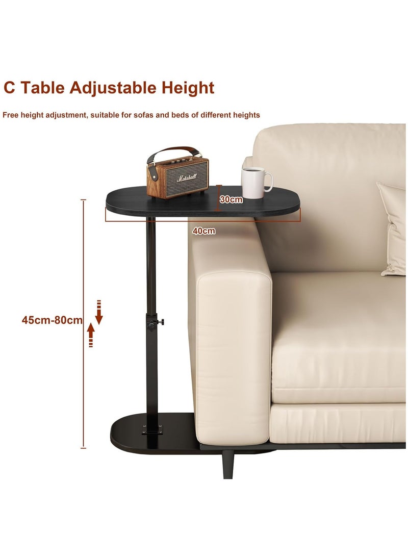 RATSAW C Shaped Side Table Adjustable Height 360°Swivel C Shaped End Table Couch Side Tables That Slide Under Modern Small Coffee C Table End Table for Sofa Bed Bathtub Rotating Tabletop  - Image 2