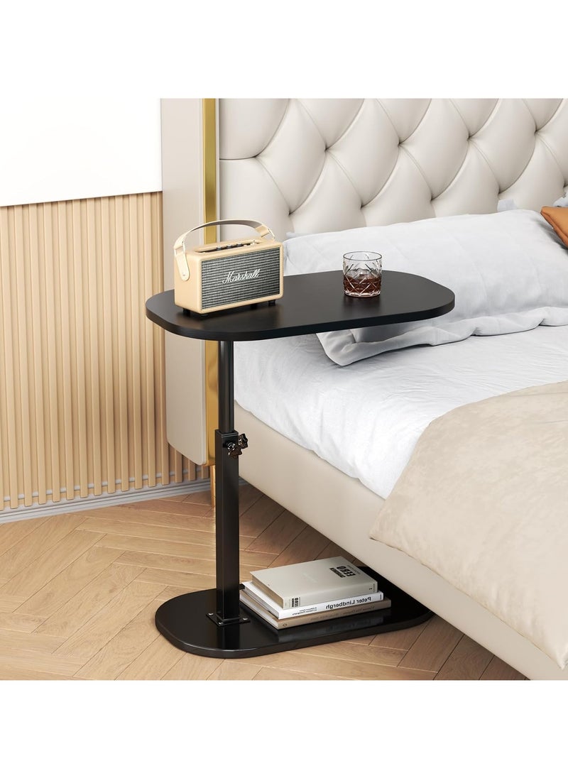 C Shaped Side Table Adjustable Height 360°Swivel C Shaped End Table Couch Side Tables That Slide Under Modern Small Coffee C Table End Table for Sofa Bed Bathtub Rotating Tabletop
