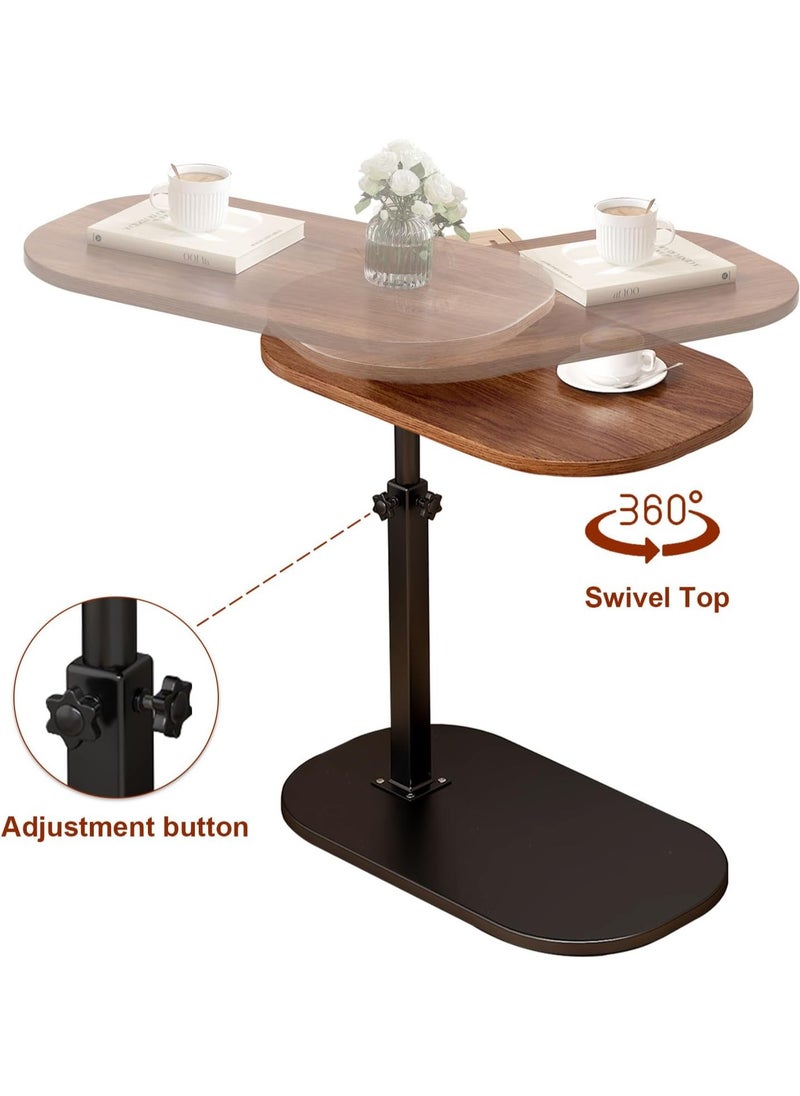 C Shaped Side Table Adjustable Height 360°Swivel C Shaped End Table Couch Side Tables That Slide Under Modern Small Coffee C Table End Table for Sofa Bed Bathtub Rotating Tabletop