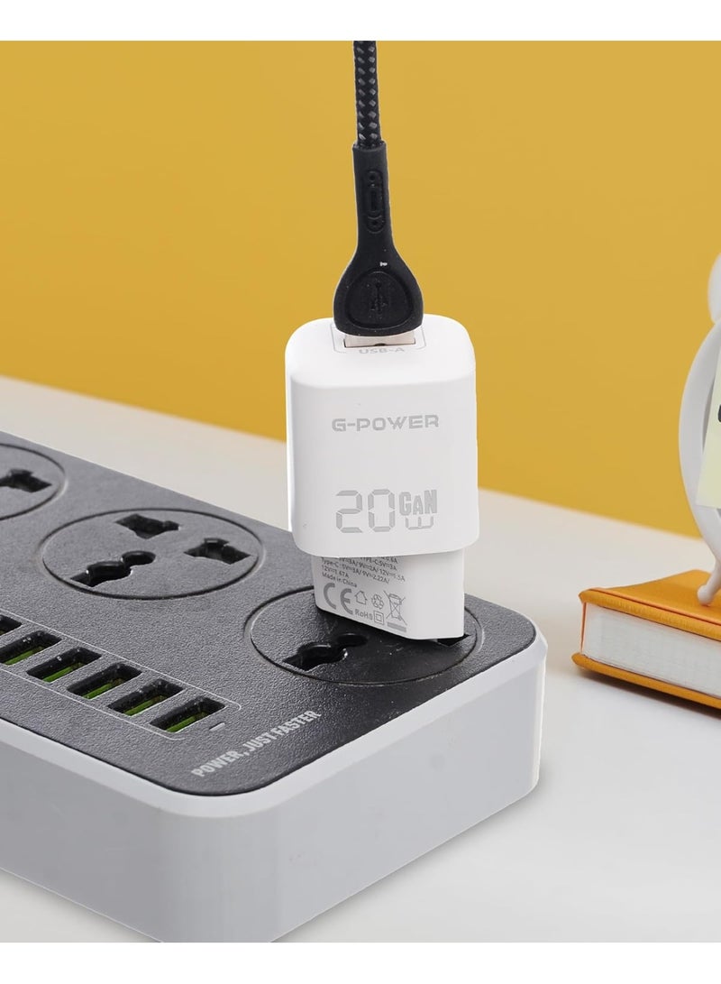 جي باور شاحن G-Power GP-C1 ثنائي المنافذ USB بقوة 20 واط (USB-A وUSB-C) يدعم تقنية الشحن السريع Qualcomm Quick Charge 3.0، متوافق مع أجهزة iPhone 14/14 Plus/14 Pro/14 Pro Max/13، وGalaxy، وPixel 4/3، وiPad - أبيض - Image 5