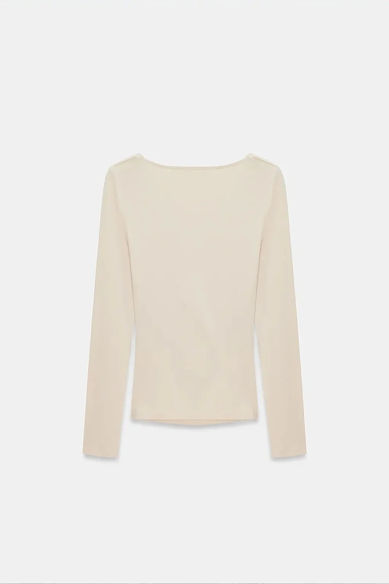 Dilvin Cream Natural DILVIN Slim Fit V-Neck Knit Blouse for Women | Best Price UAE