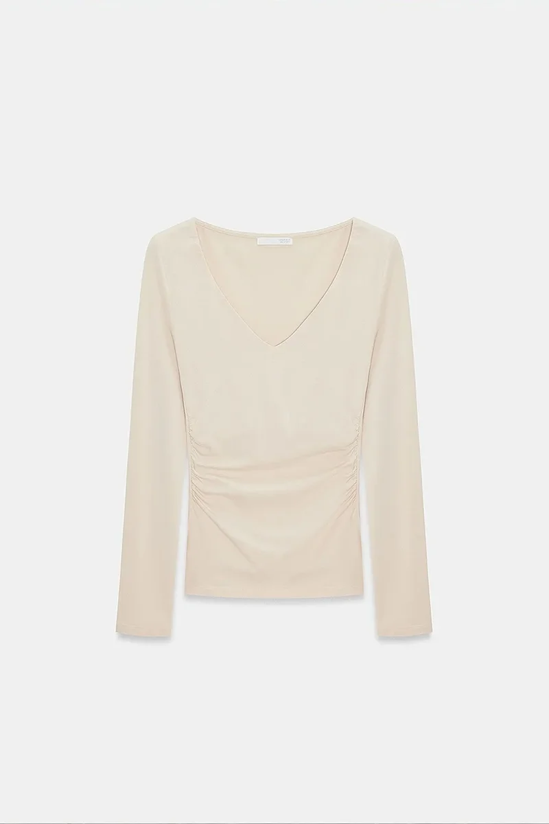 Dilvin Cream Natural DILVIN Slim Fit V-Neck Knit Blouse for Women | Best Price UAE